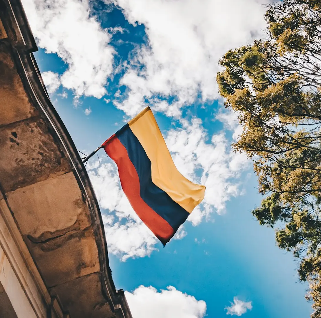 yellow, blue, and red flag